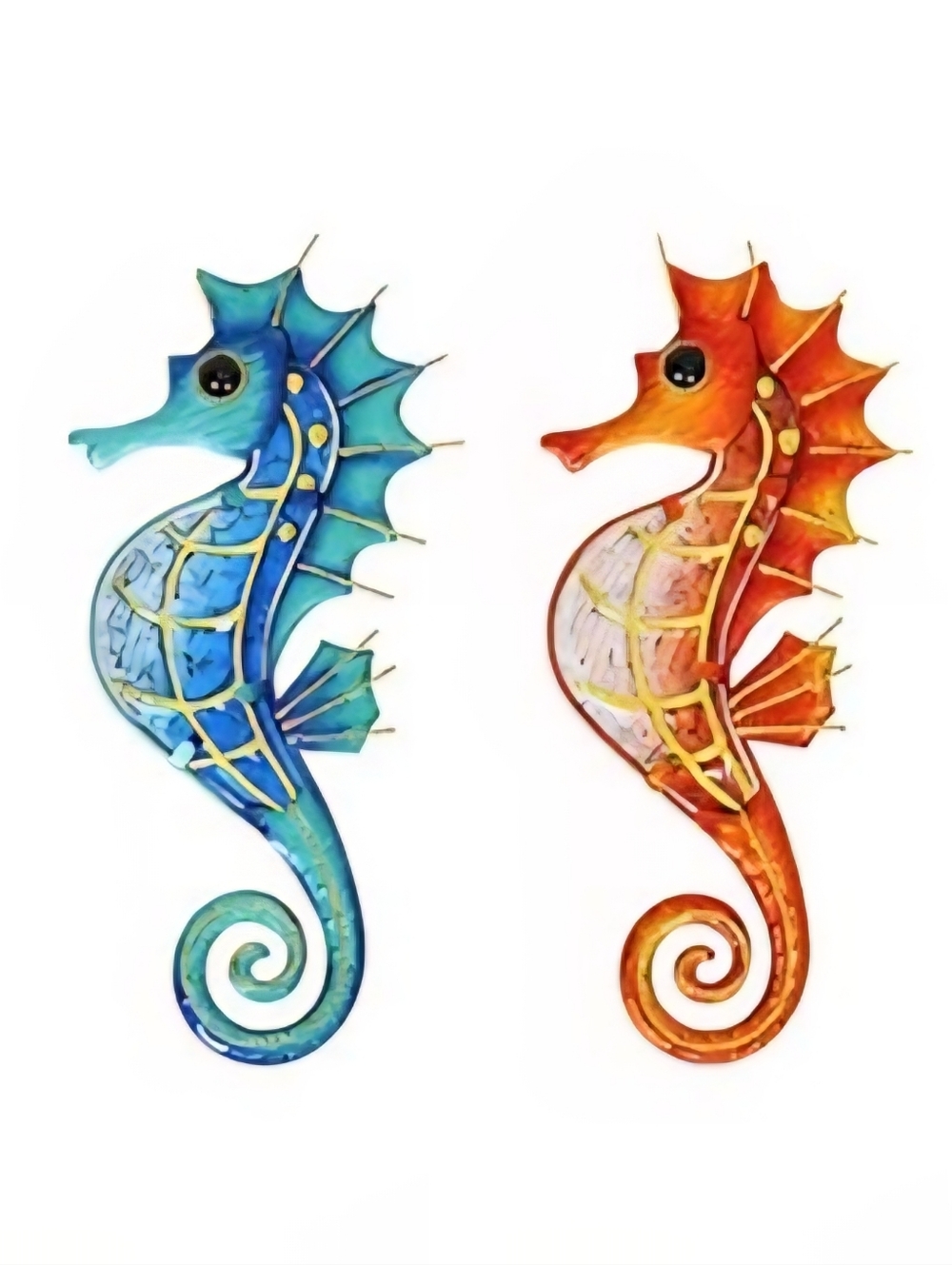 NWT Set of 2 Metal Seahorse Wall Art - Blue & Orange